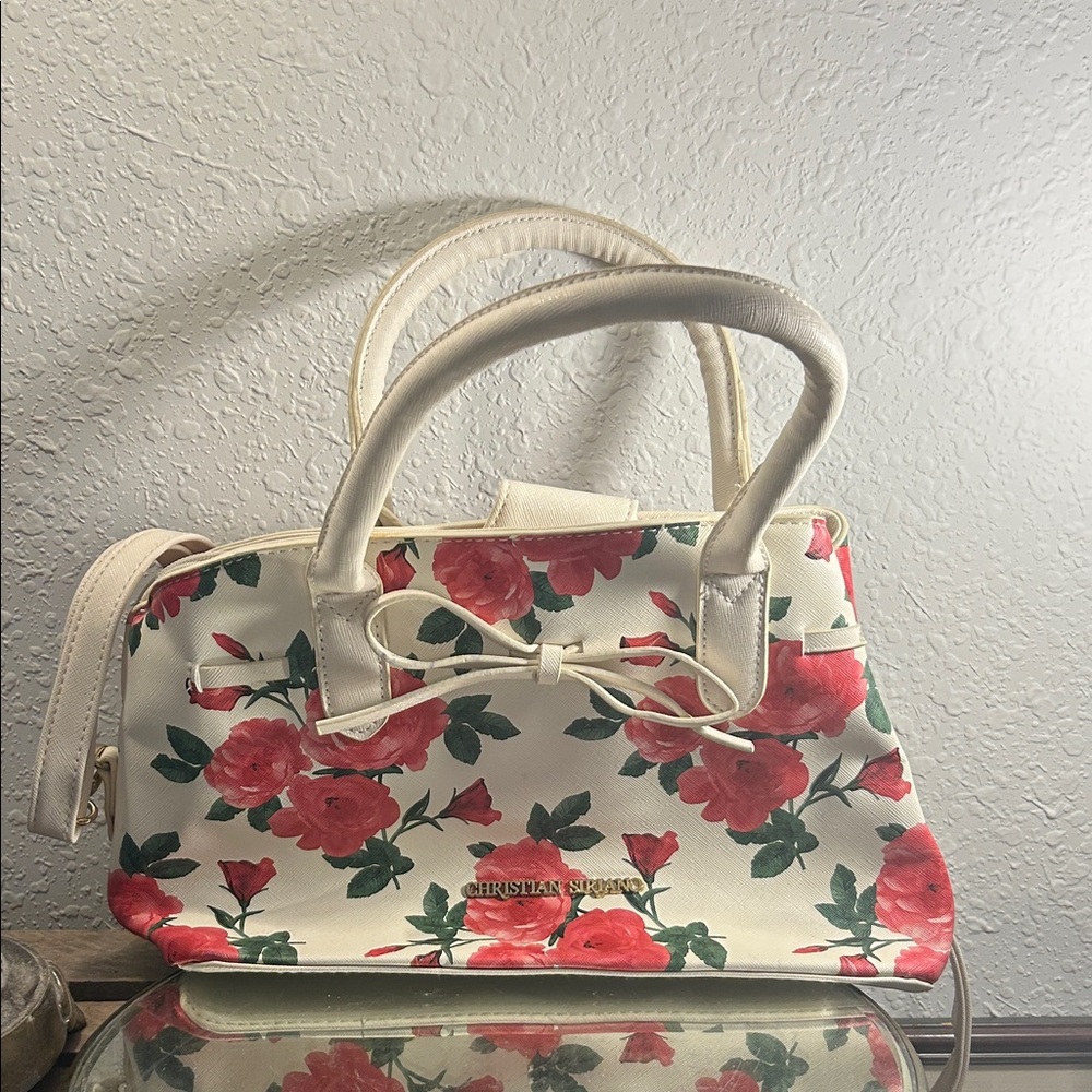 Christian Siriano Cream and PinkFloral Satchel Cottage Core